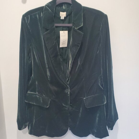 NWT A New Day Dark Green Velvet Blazer  Large - Picture 2 of 8